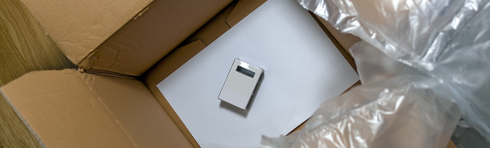 Open packaging box with air pillows