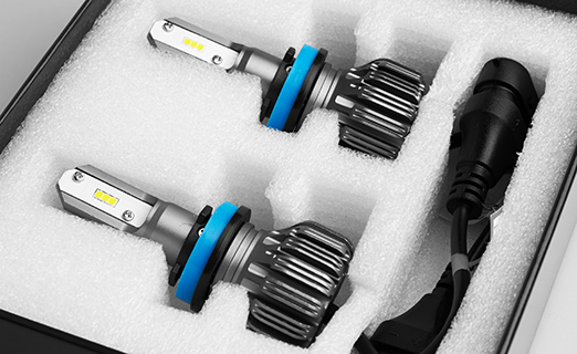 pair of aftermarket automotive LED headlight bulbs