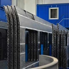 stacked metal train panels with surface protection film