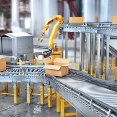 cardboard box on conveyor belt