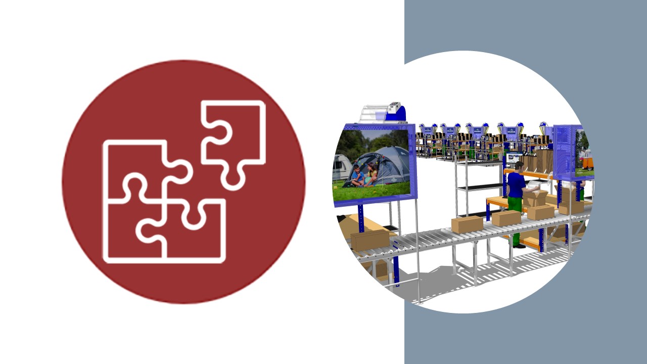 integration icon with 3d conveyance system graphic